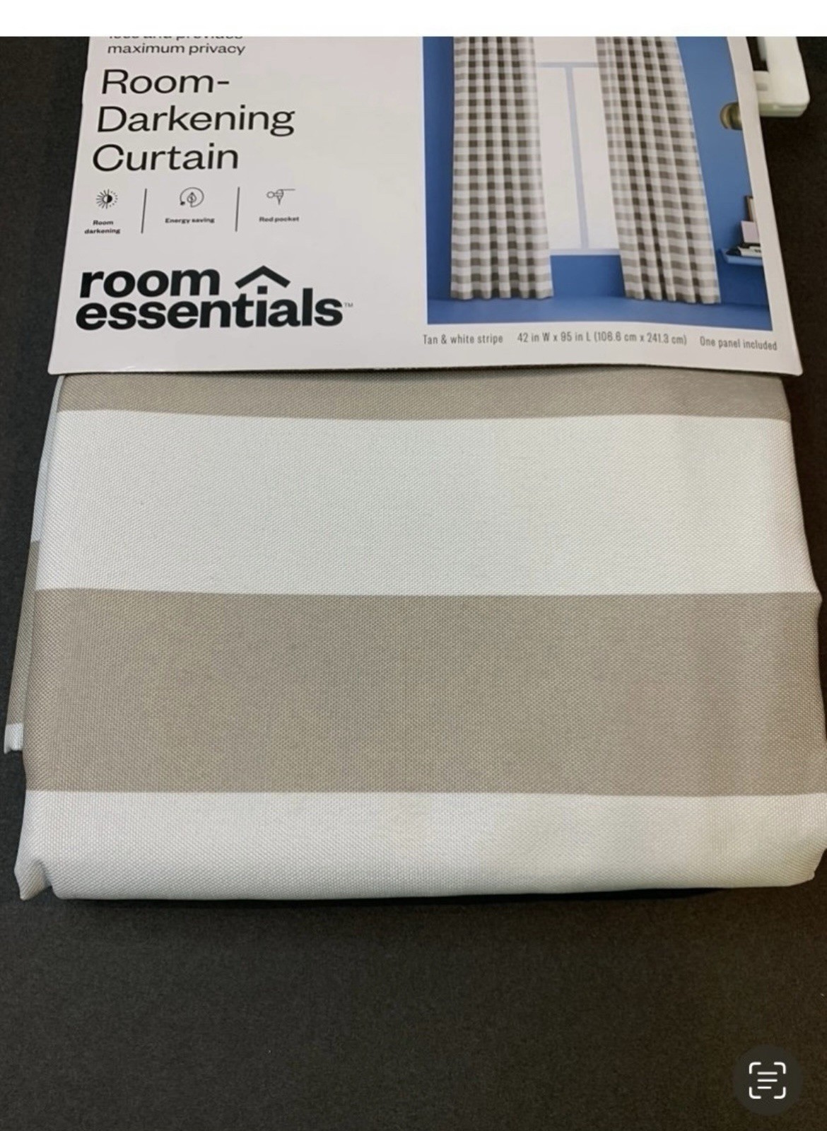 Single room darkening curtain panel tan white stripe 95 inches
