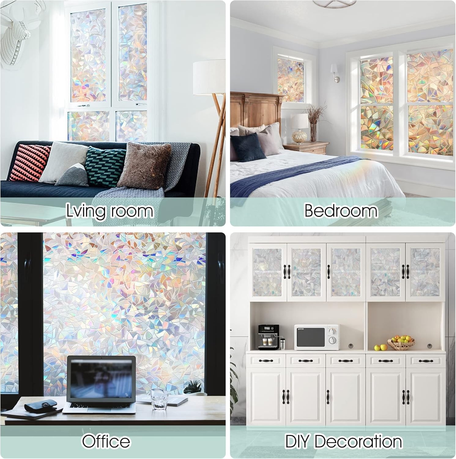STATINT Stained Glass Window Privacy Film,UV Blocking Window Clings,Rainbow S…
