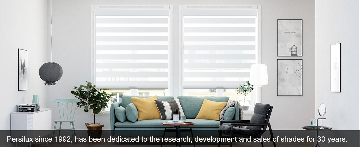 Cordless Zebra Blinds for Windows (46″ W x 72″ H, White) with Upgraded Cassette