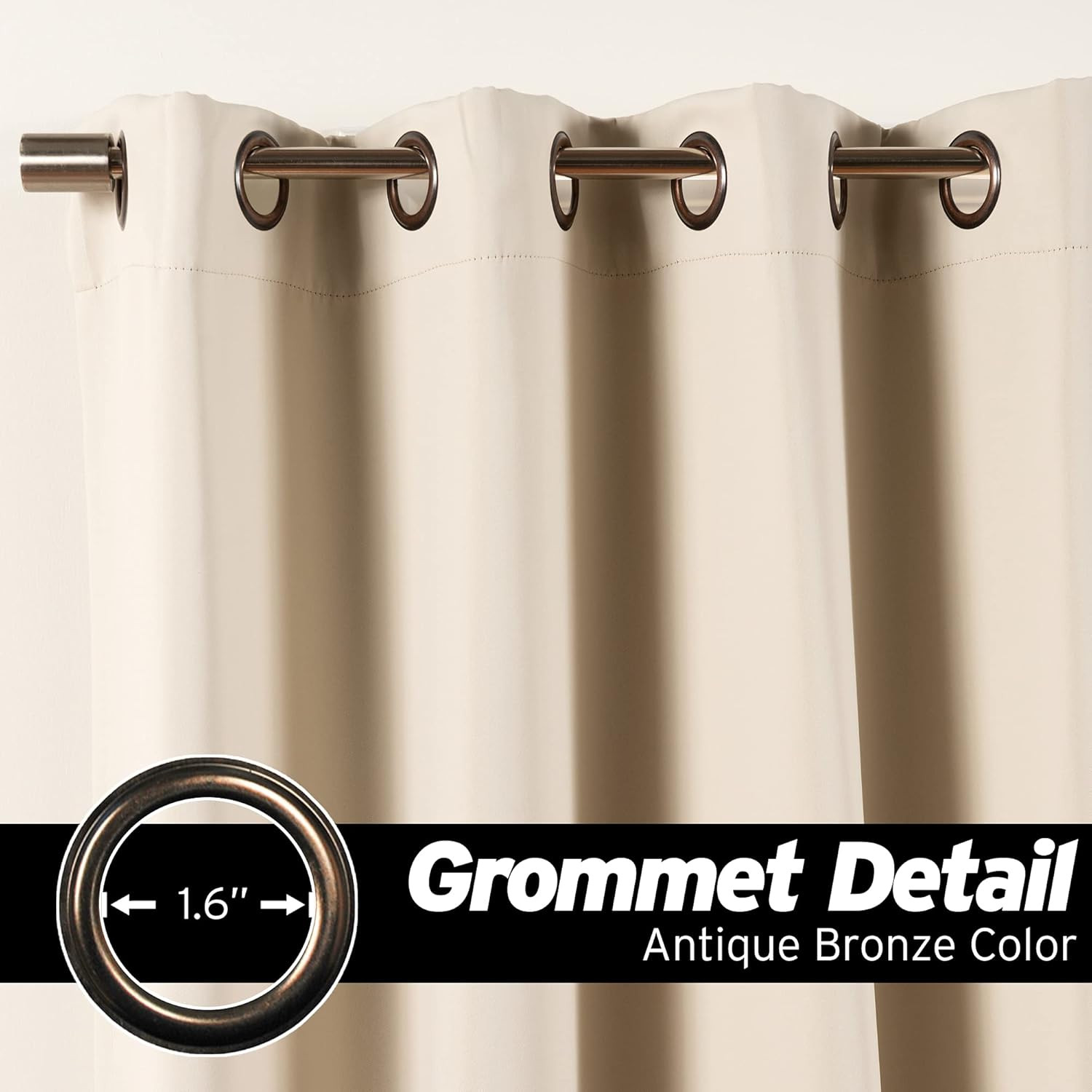 18FT Blackout Curtain with Antique Bronze Grommets, Biscuit, 1 Panel