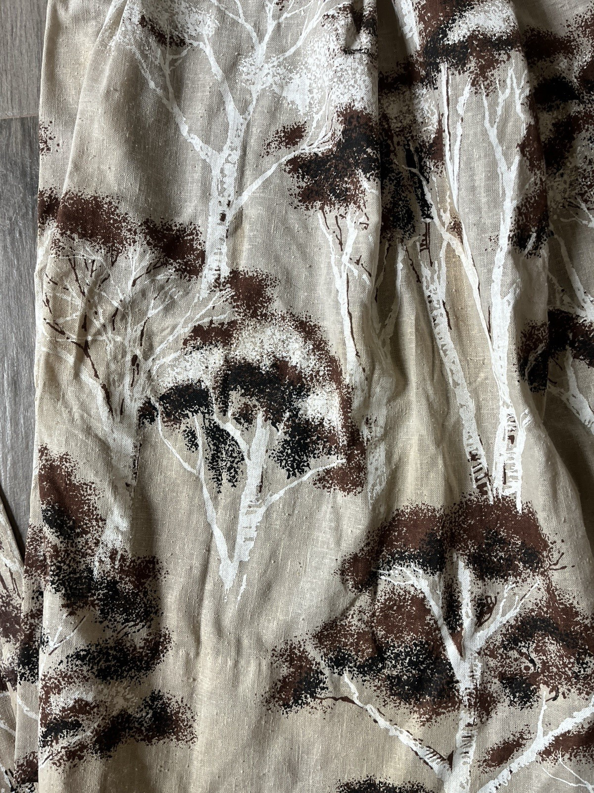 Vintage 1970s Tan Brown Trees Curtains Pinch Pleat 2 widths 19″ & 38″ – 30″ L