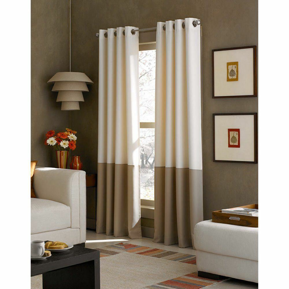 Set 2 Faux Silk Ivory Tan Curtains Panels Drapes 63 84 95 108 120 inch L Grommet
