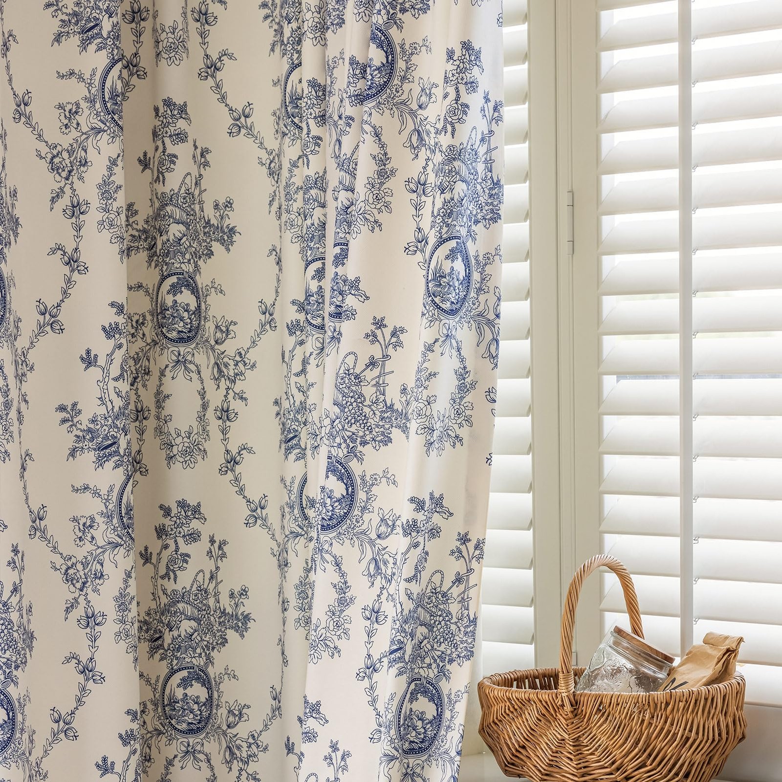 SUOUO Blue and White Floral Chenille Curtains 52″W x 84″L (Pack of 2),