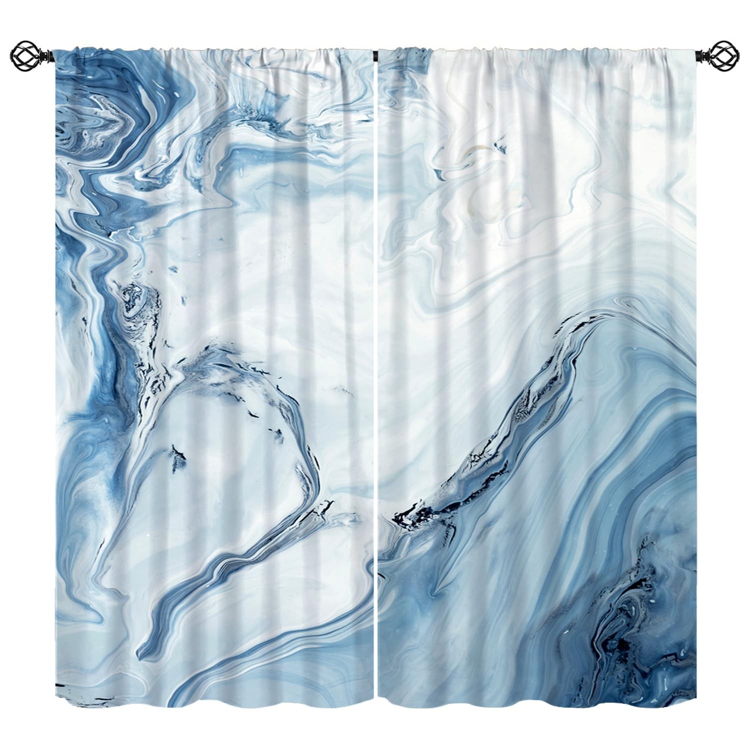 Gradient Blue Marble Curtains, Modern Ombre Abstract Elegant Marble Texture W…
