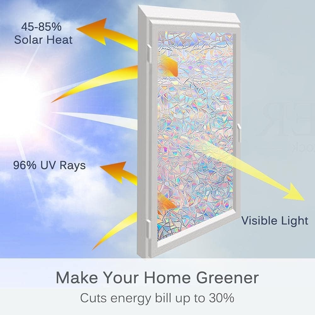 Reusable Rainbow Window Film – 17.5 x 78.7 Inches, UV Blocking & Easy Removal
