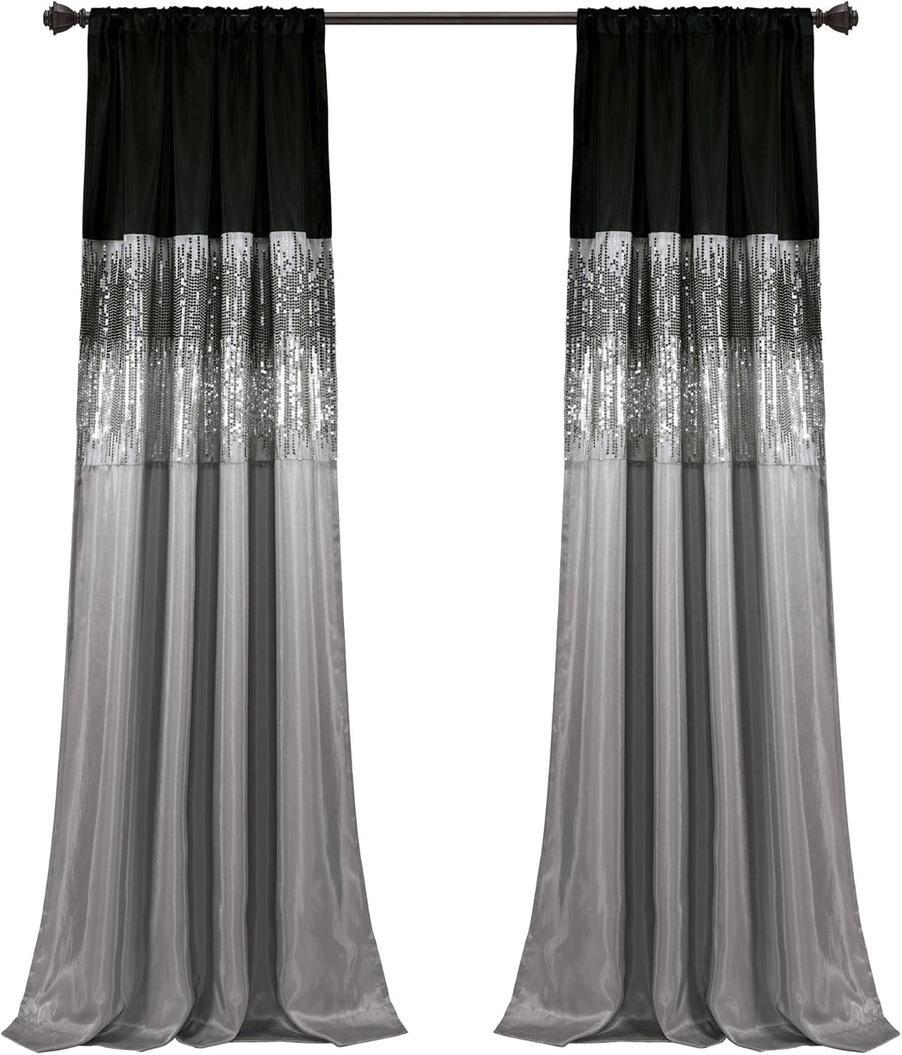 Glam Night Sky Sequin Curtain Panel, 42″ W x 108″ L, Black & Gray