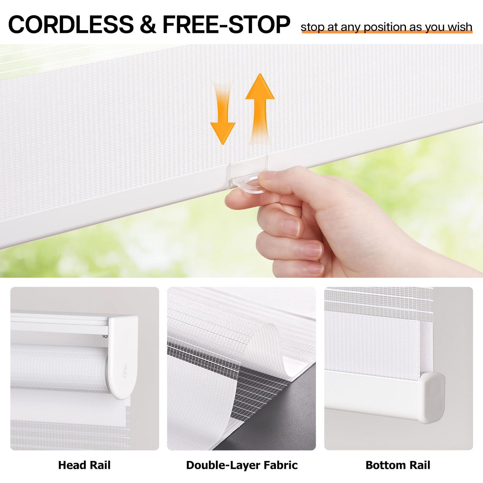 No Tools No Drill Cordless Zebra Blinds 29×48, White