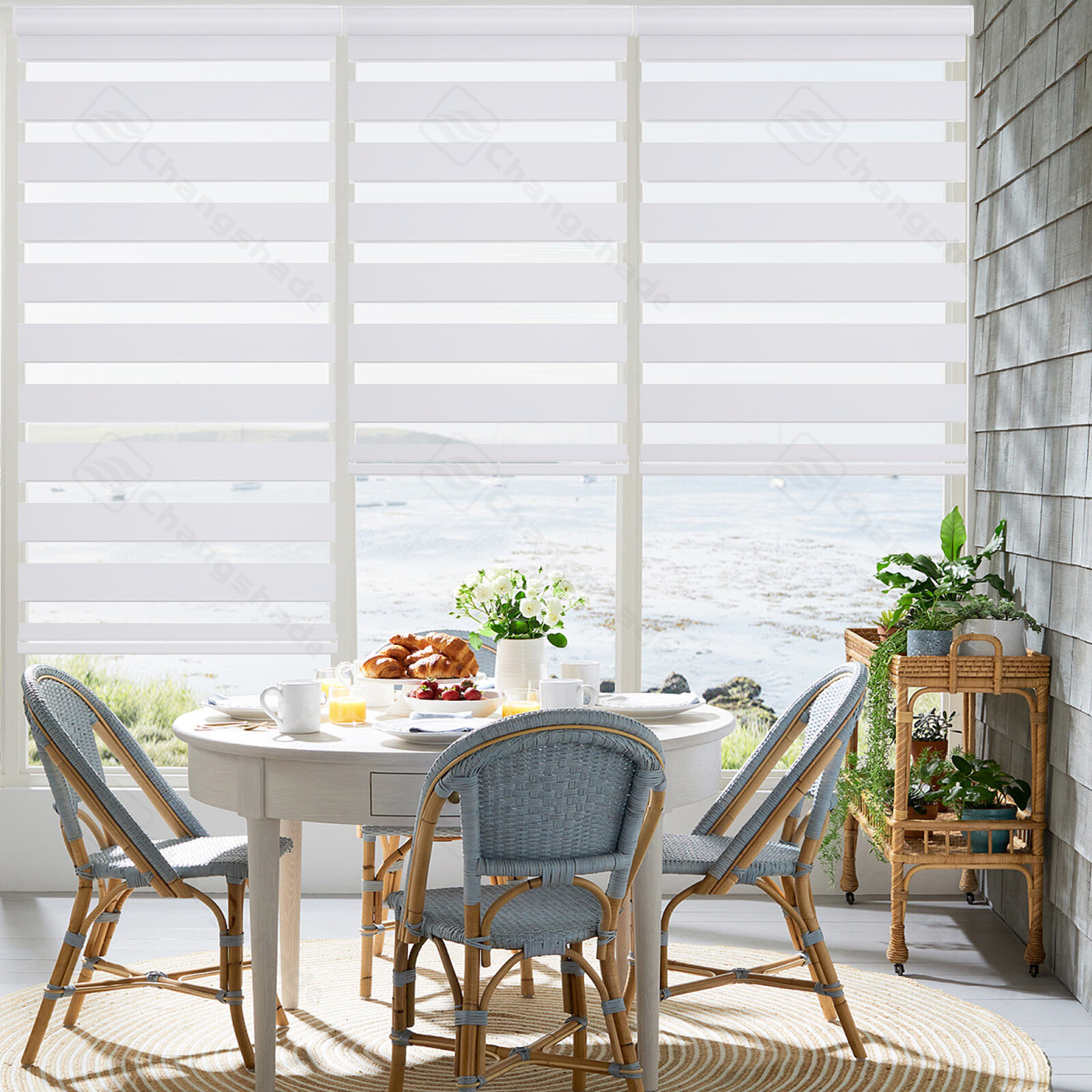 Horizontal Window Shade Blind Zebra Dual Roller Blinds Curtains,Easy to Install
