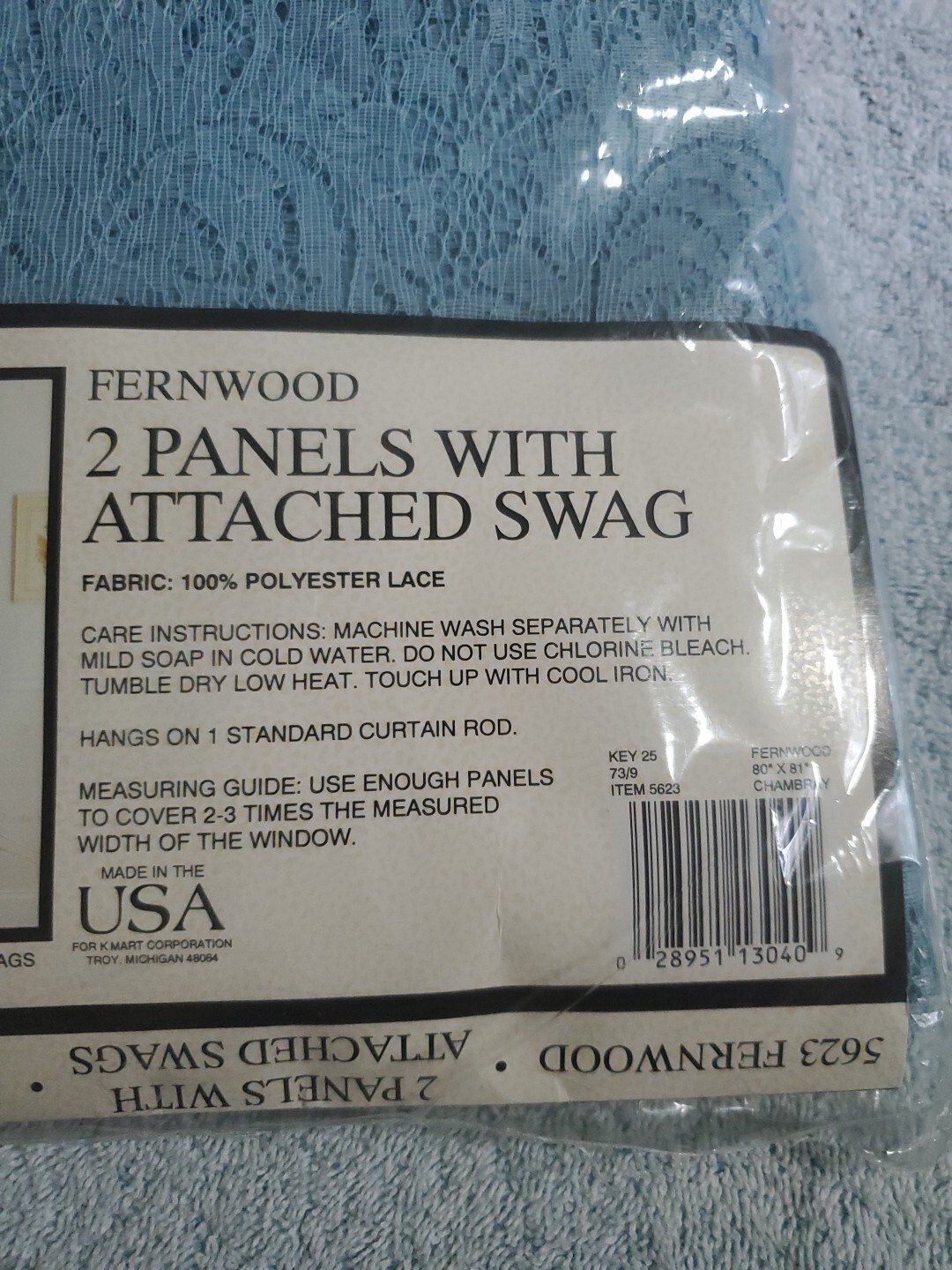 VINTAGE Fernwood Chambray Lace Window Curtain 2 Panels with attached swags NoS