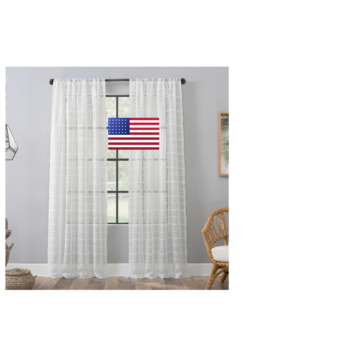 Clean Window Windowpane Plaid Anti-Dust Allergy/Pet Friendly Sheer Curtain