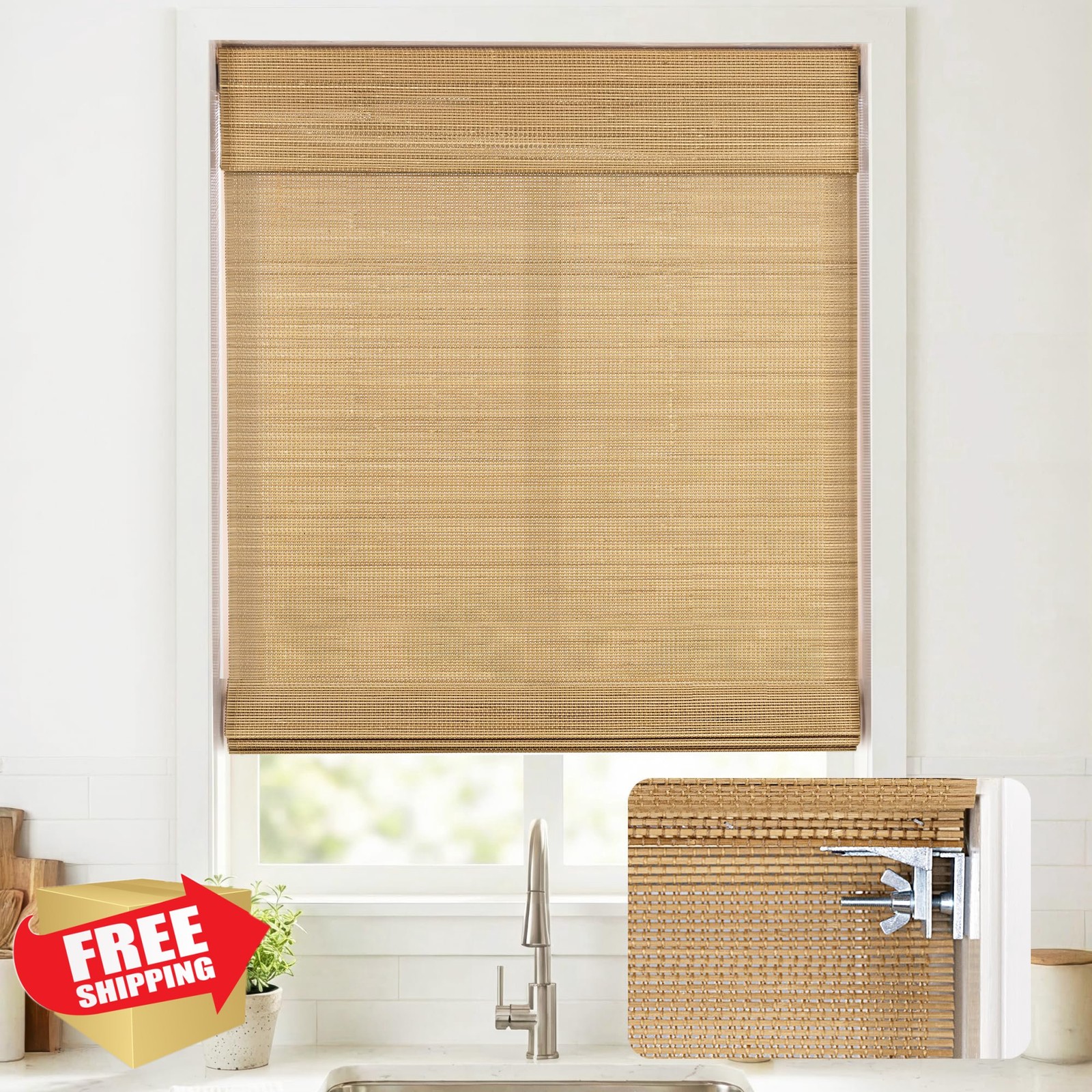 UNISHADES 46.5″W Carbonized Bamboo Roman Shades Light Filter