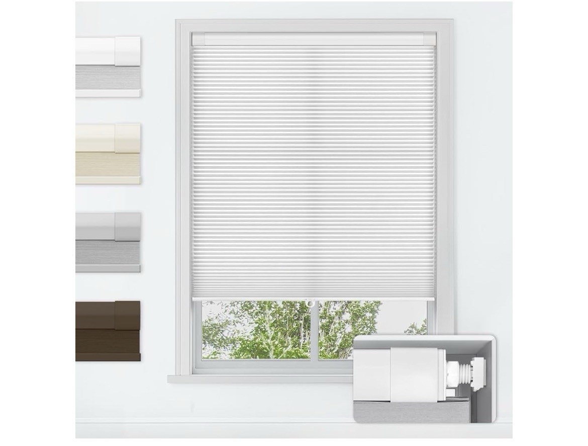 White No-Drill Cordless Cellular Honeycomb Shade Thermal Insulating 34”W X 36”H