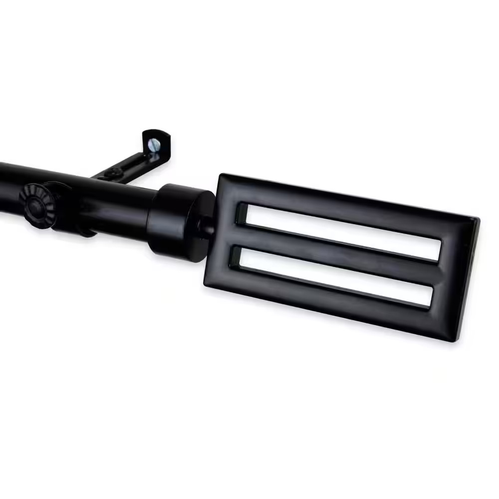 66 In. – 120 In. Telescoping Single Curtain Rod Kit in Black with Sterling Finia