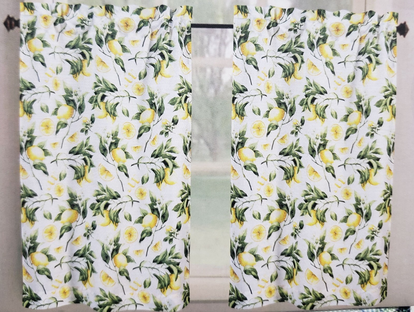 3pc Printed Kitchen Curtains Set:2 Tiers(26″x36″)&Valance(52″x18″)LEMONS,Tribeca