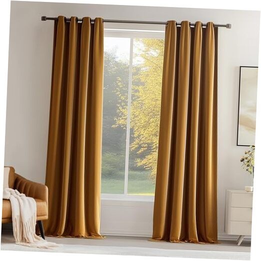 Velvet Blackout Curtains 108 Inches Long,Extra 52″W x 108″L (Pack of 2) Gold