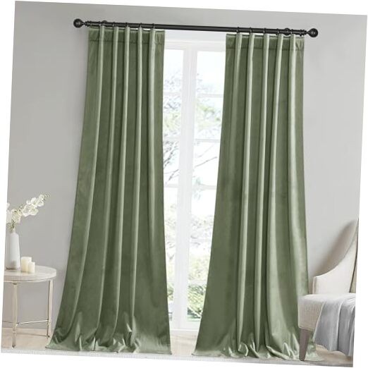 Green Velvet Curtains 96 42″W x 96″L (Pack of 2) Green Series – Sage Green