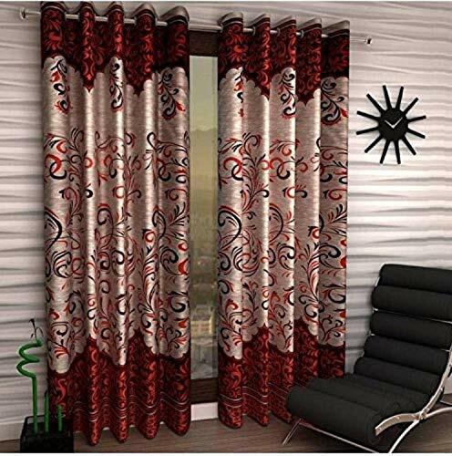 Polyester Heavy Standard Printed Door Curtain Set of 2 (Maroon 7 Feet) Fast Ship