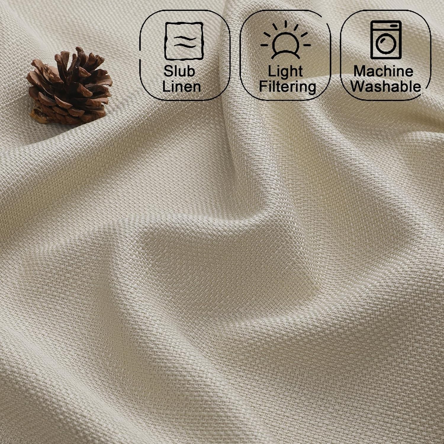 Moon Beige Valance for Windows, Light Filtering Faux Linen Textured Small Win…