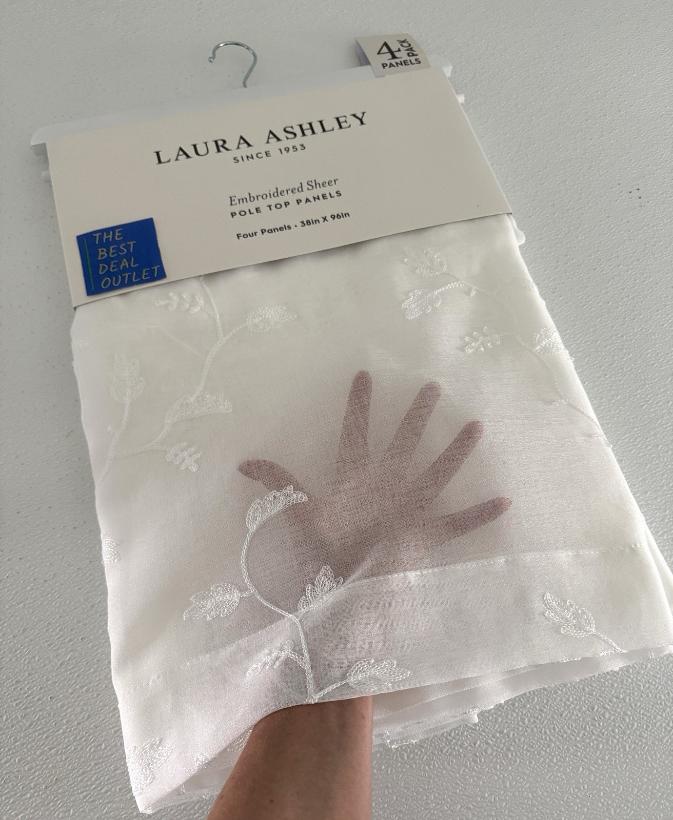 Laura Ashley Window Curtains 4 Panels 38 x 96″ Cream Embroidered Sheer Daventry
