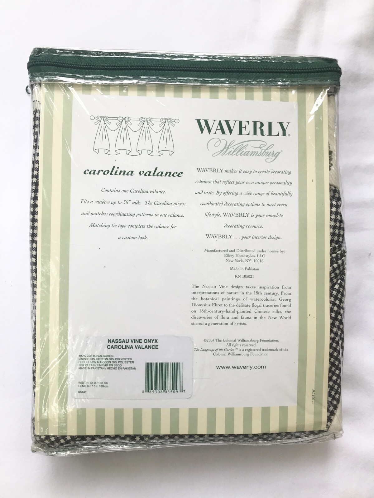 Waverly Carolina Williamsburg Valance Onyx Rod Pocket Black Floral 52 X 15