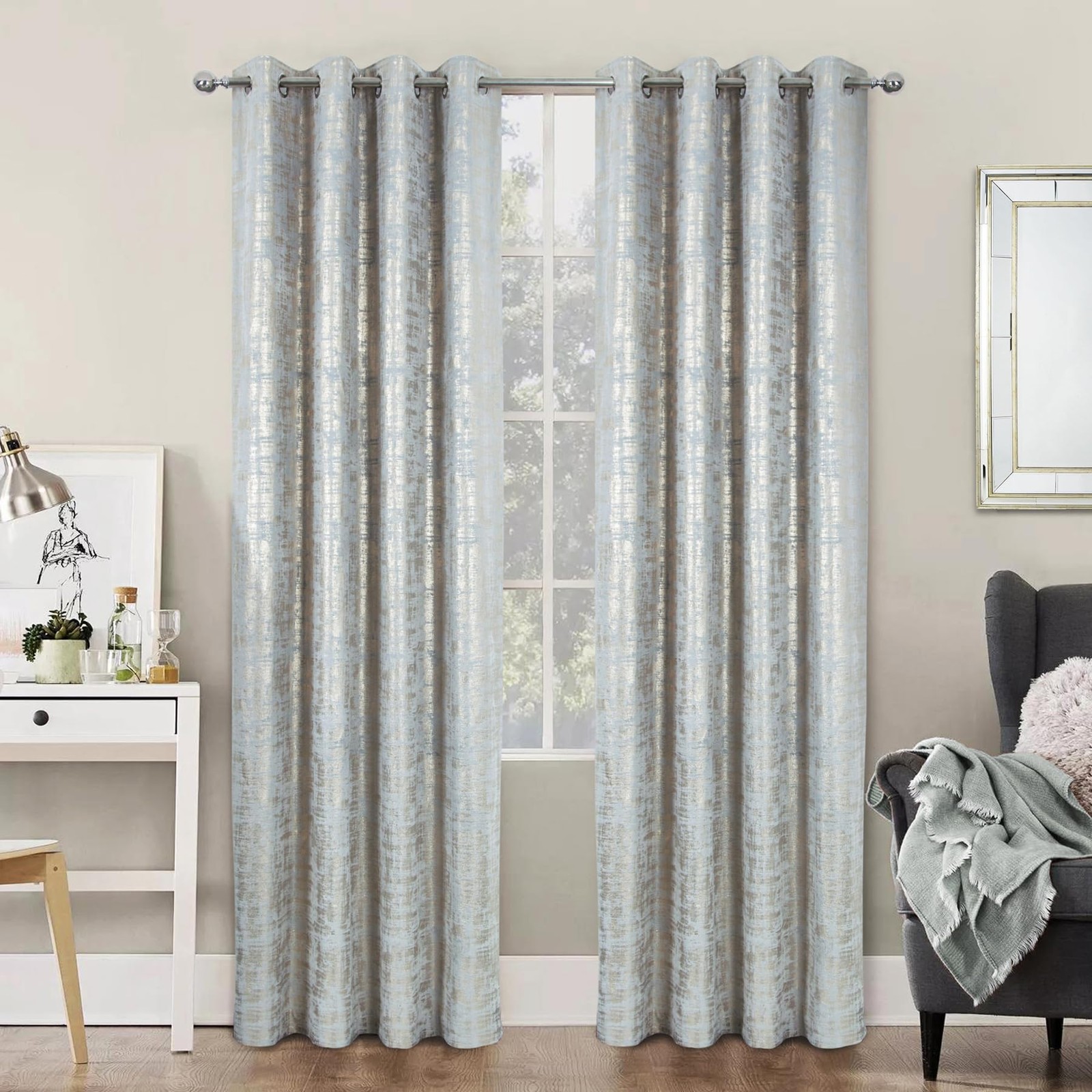 100% Blackout Without Lining Luxury Soft Velvet Curtains Gold Foil Print 52 *…