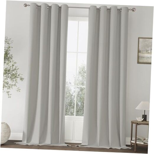 100% Blackout Solid Curtains 96 Inches Long 52″W x 96″L (Pack of 2) Light Grey