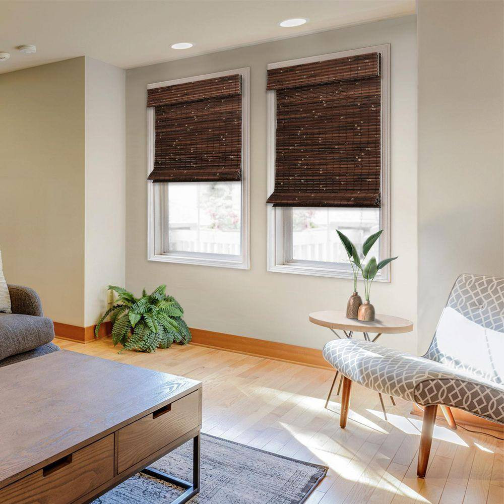Natural Woven Light Filtering Cordless Bamboo Roman Shades for Windows, 44 In. W