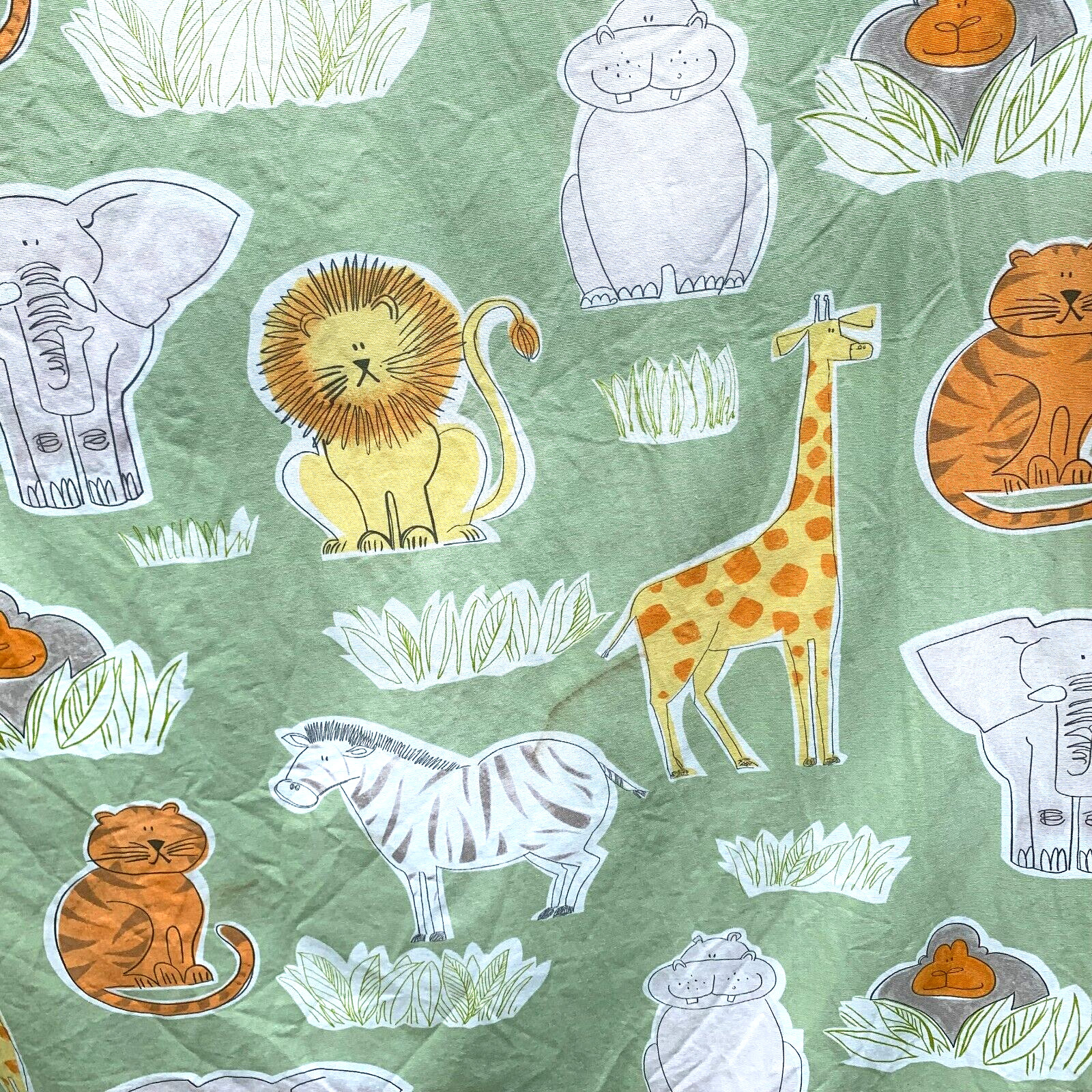 Nursery or Childs Room Curtains Zoo Animal Cartoon Style Green 61in Long 86in W