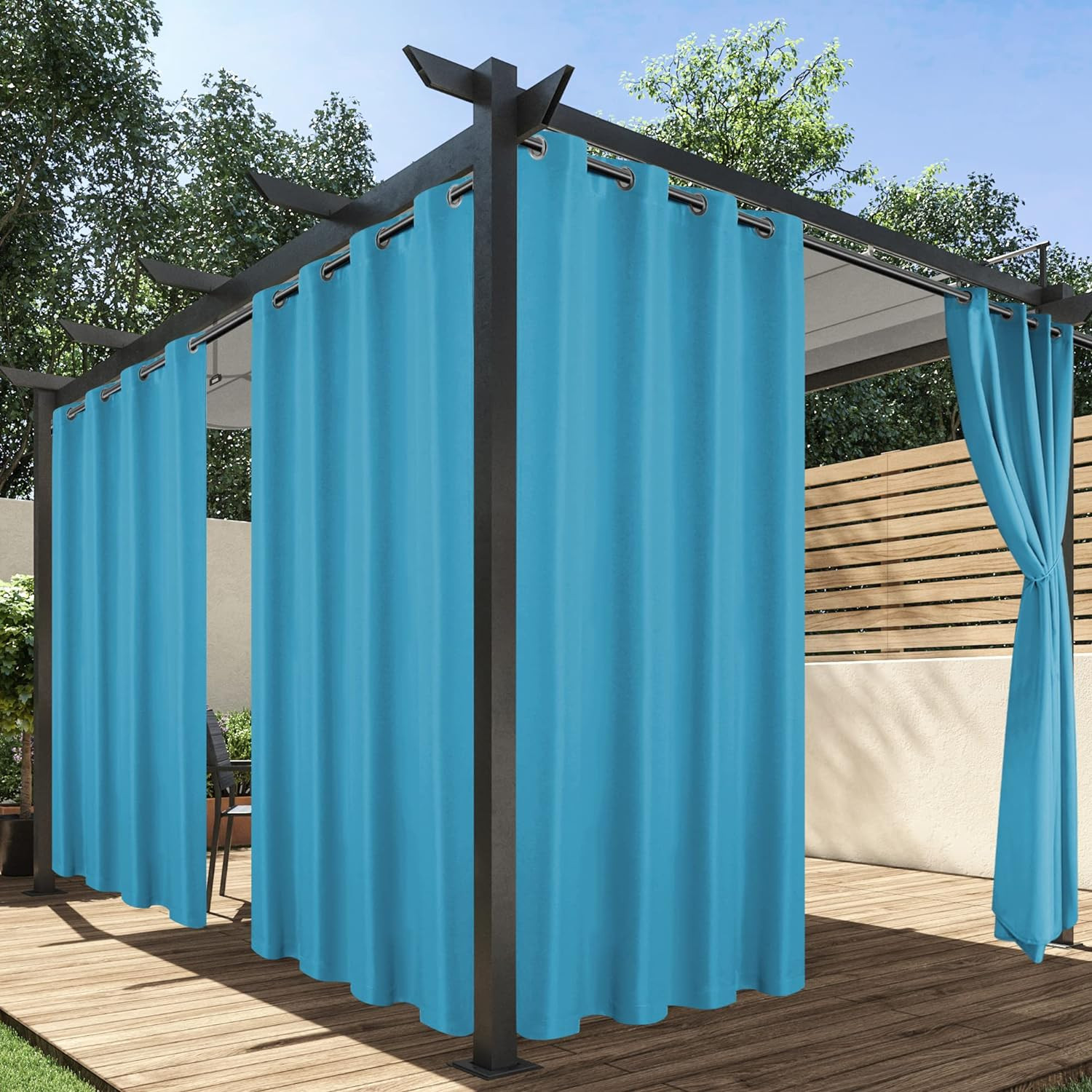 Waterproof Outdoor Curtains – 4 Panels 54×108 Inch Teal Grommet Privacy Curtains