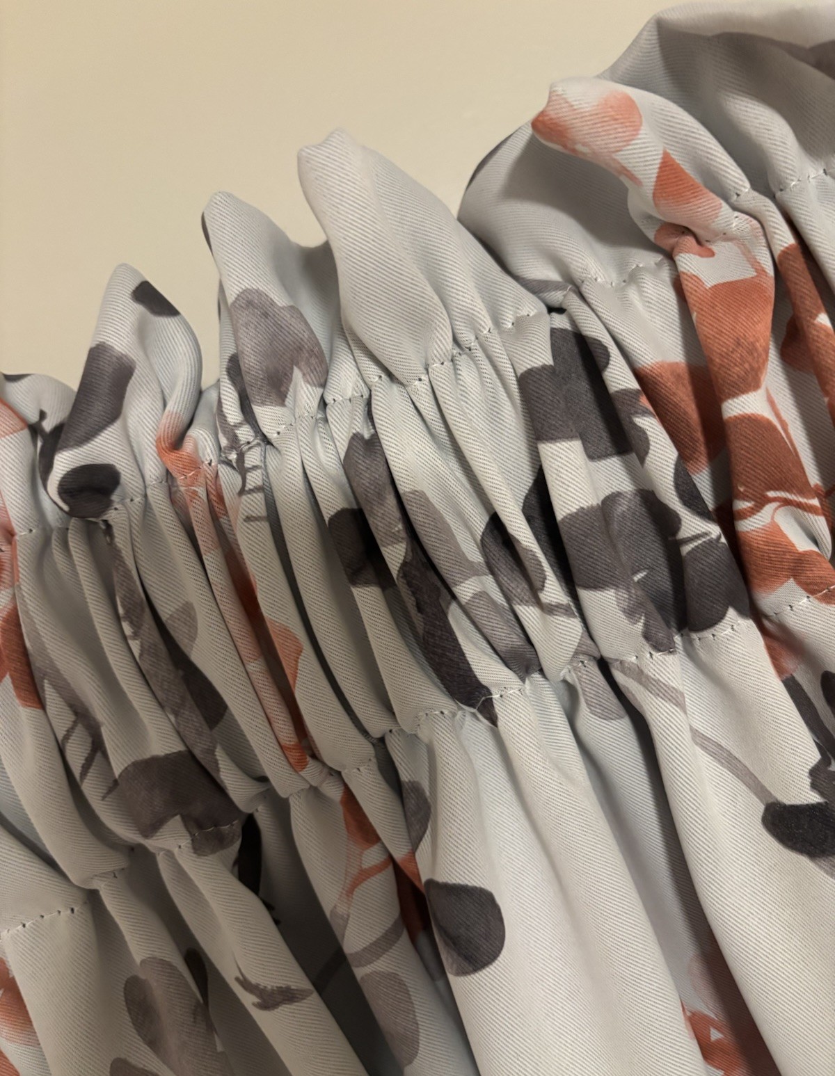 Curtains/Drapes Gray Floral Light and Dark Peach Lined, L 63” X W 50”. 2 Pair