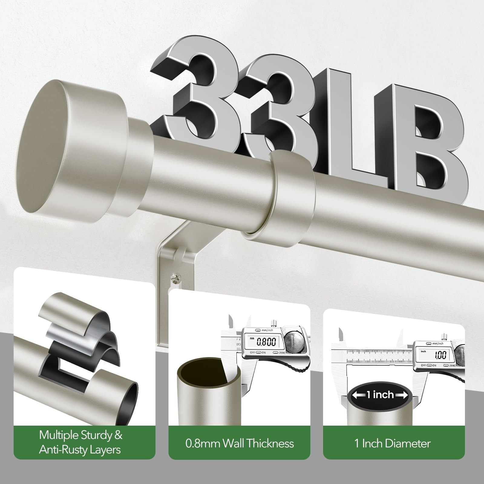 Time Forest Curtain Rods for Windows 48 to 84, 1 32″ 90″, Brushed Nickel