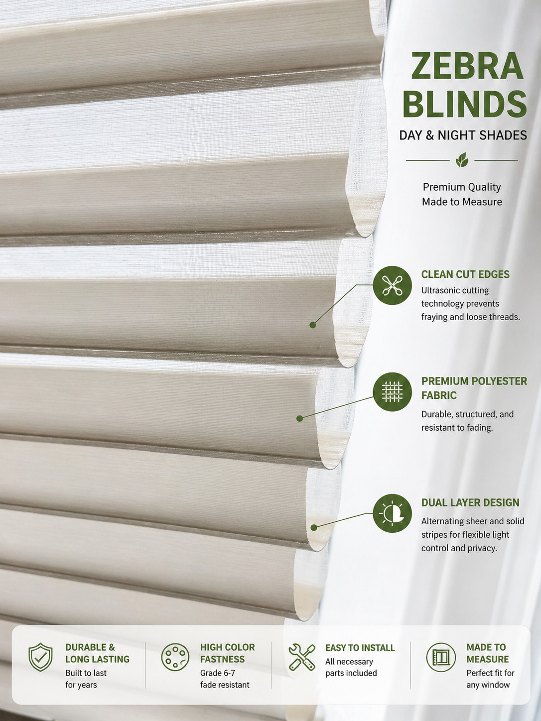 Custom Zebra Blinds for Windows–Day&Night Shade–Made to Measure Factory Direct