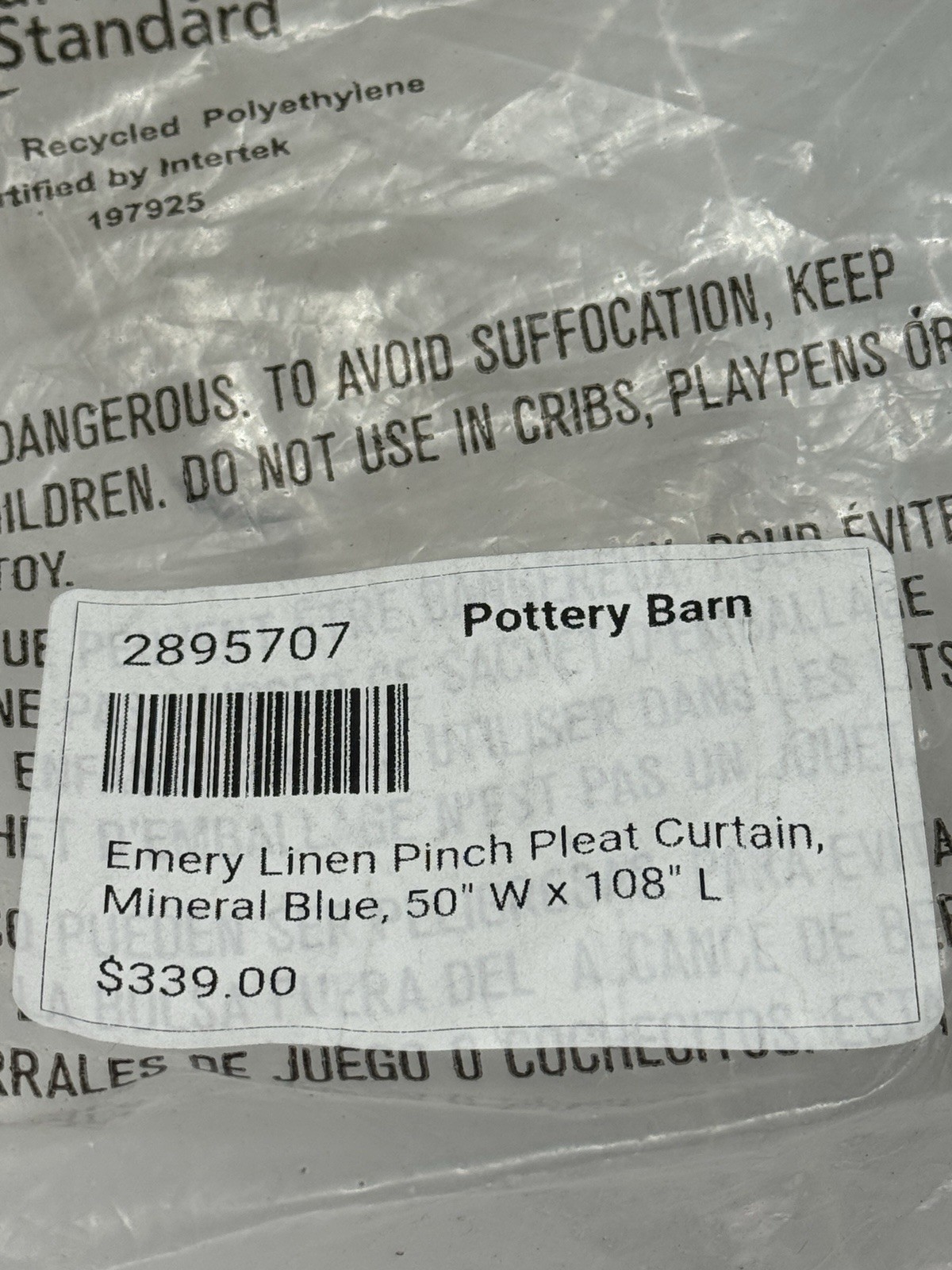 NWT Pottery Barn PINCH PLEAT Emery Linen Curtain 50×108, Blackout Mineral Blue