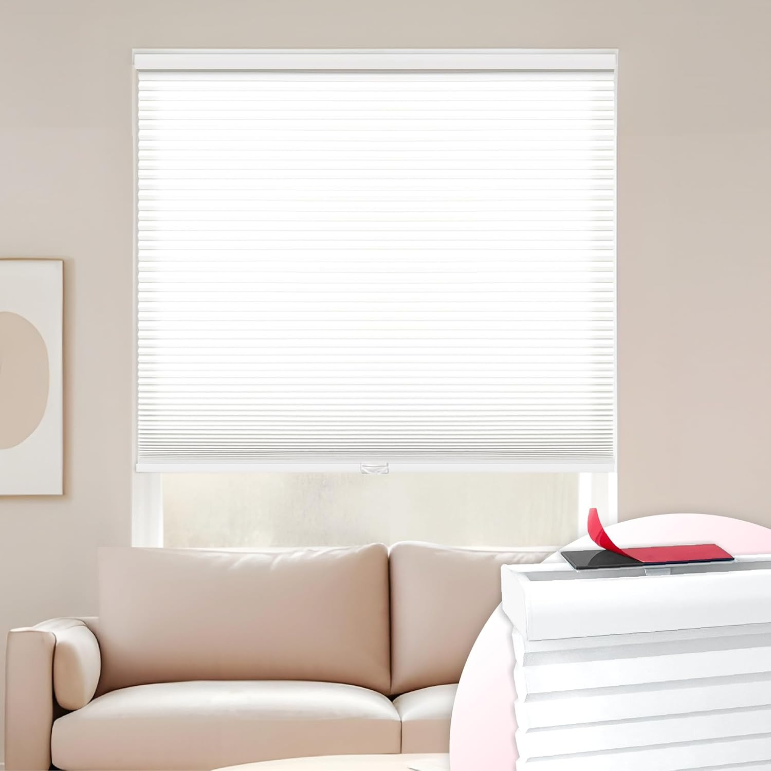 EZ Stick Cordless 1″ Light Filtering Cellular Shade, 32″ W x 72″ H, White