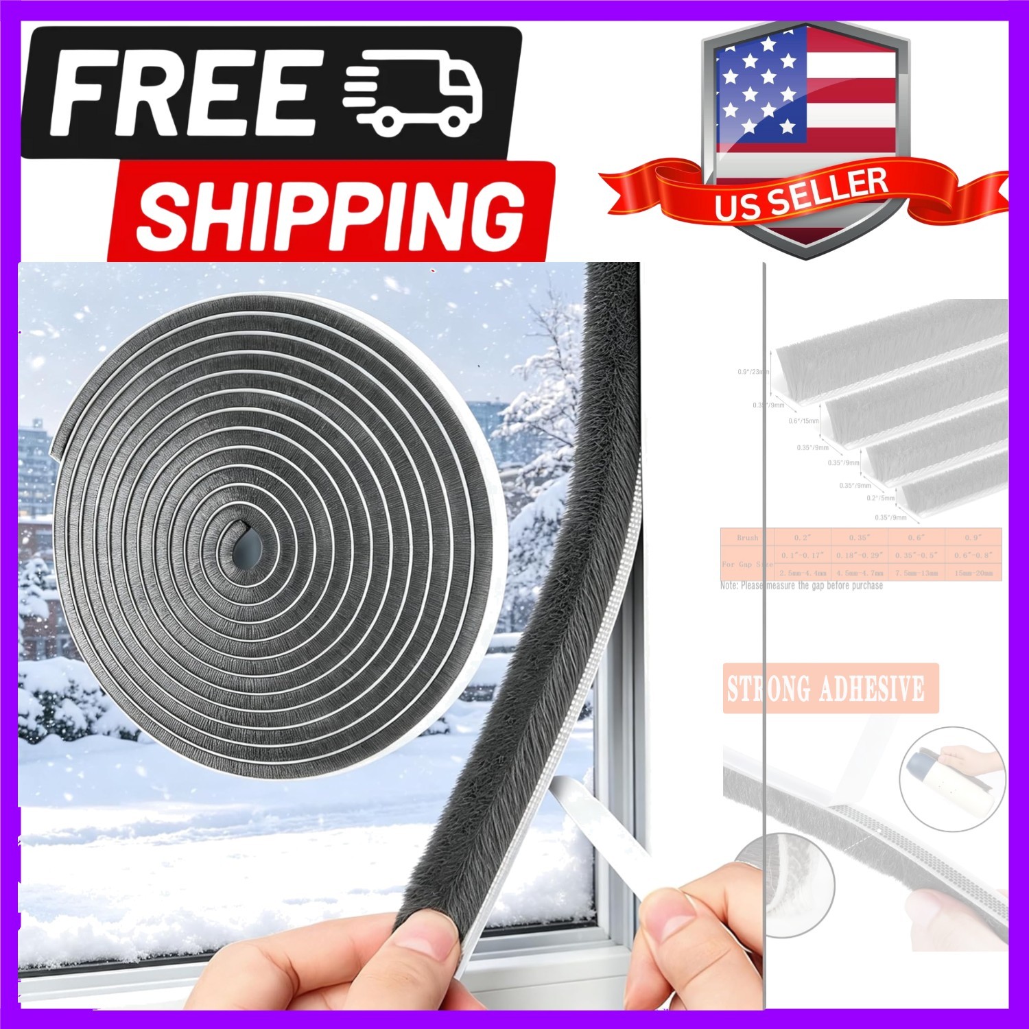 40FT Self-Adhesive Weather Stripping for Doors and Windows, Insulation Soundp…