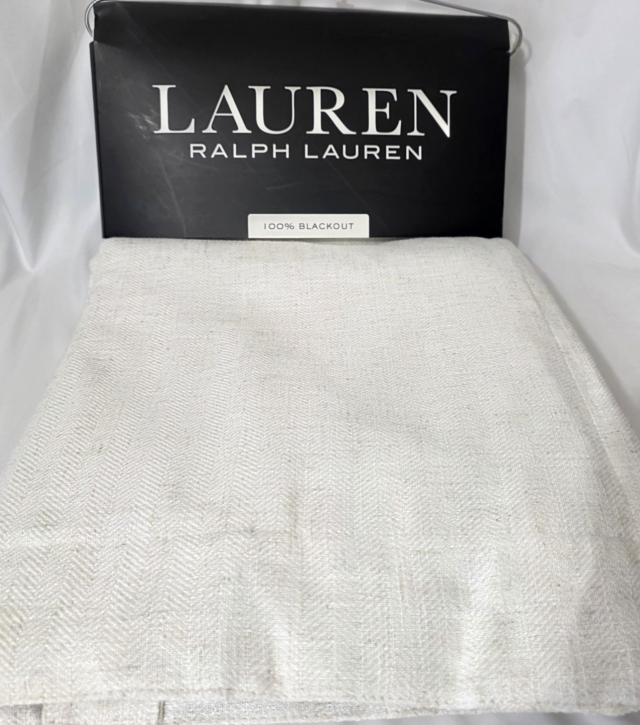Ralph Lauren Set 2 Herringbone Curtains 52×108 Natural Blackout Lined Panels