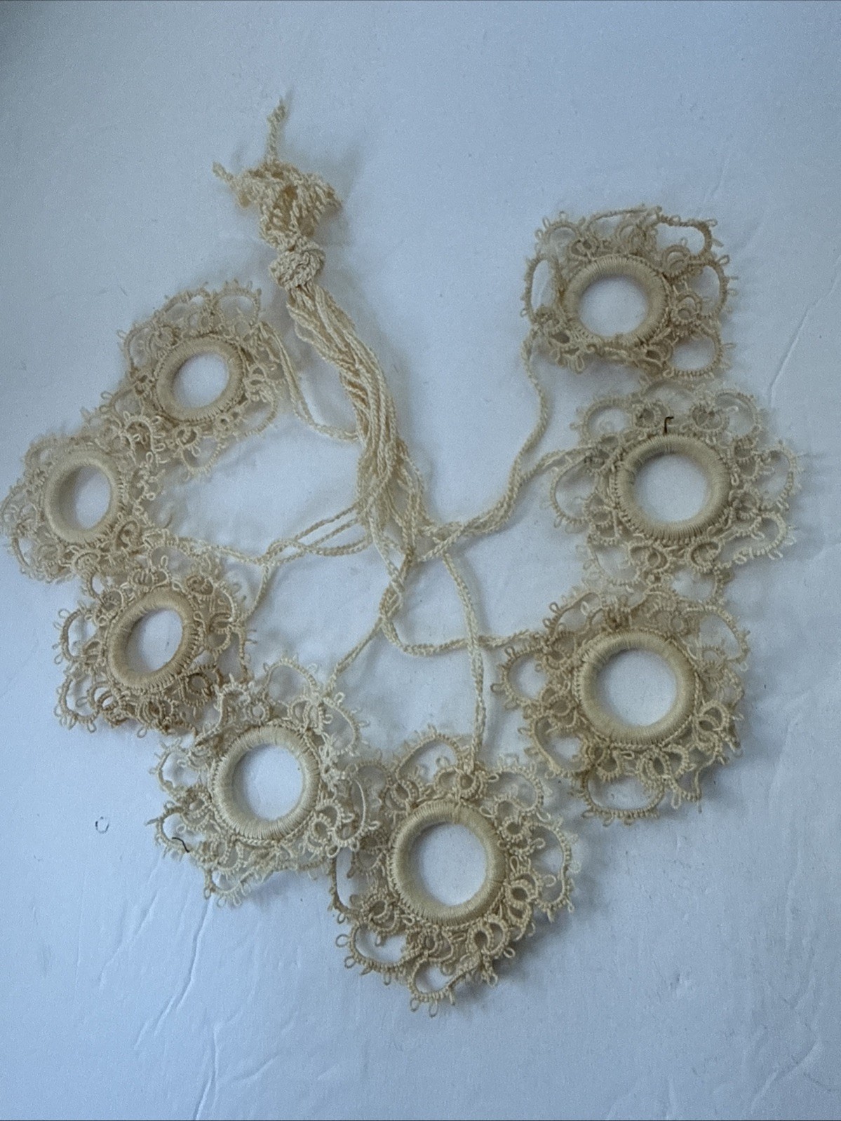Vintage Lot 8 Off-White Beige Crocheted Window Roller Shade Pulls Rings NOS