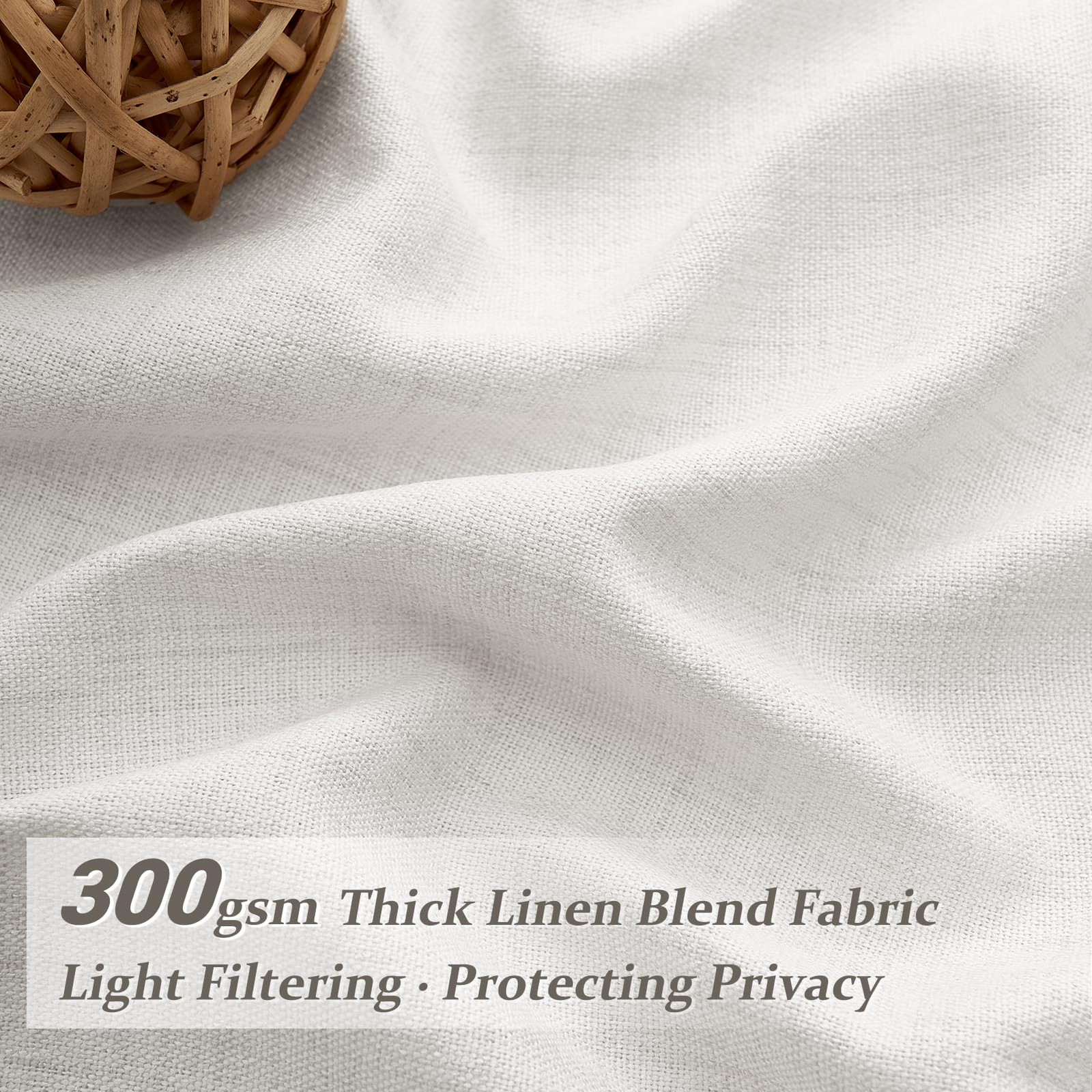 PleatedDrapes Beige White Sheer Linen Curtains 96 Inches Long for Bedroom, Ne…