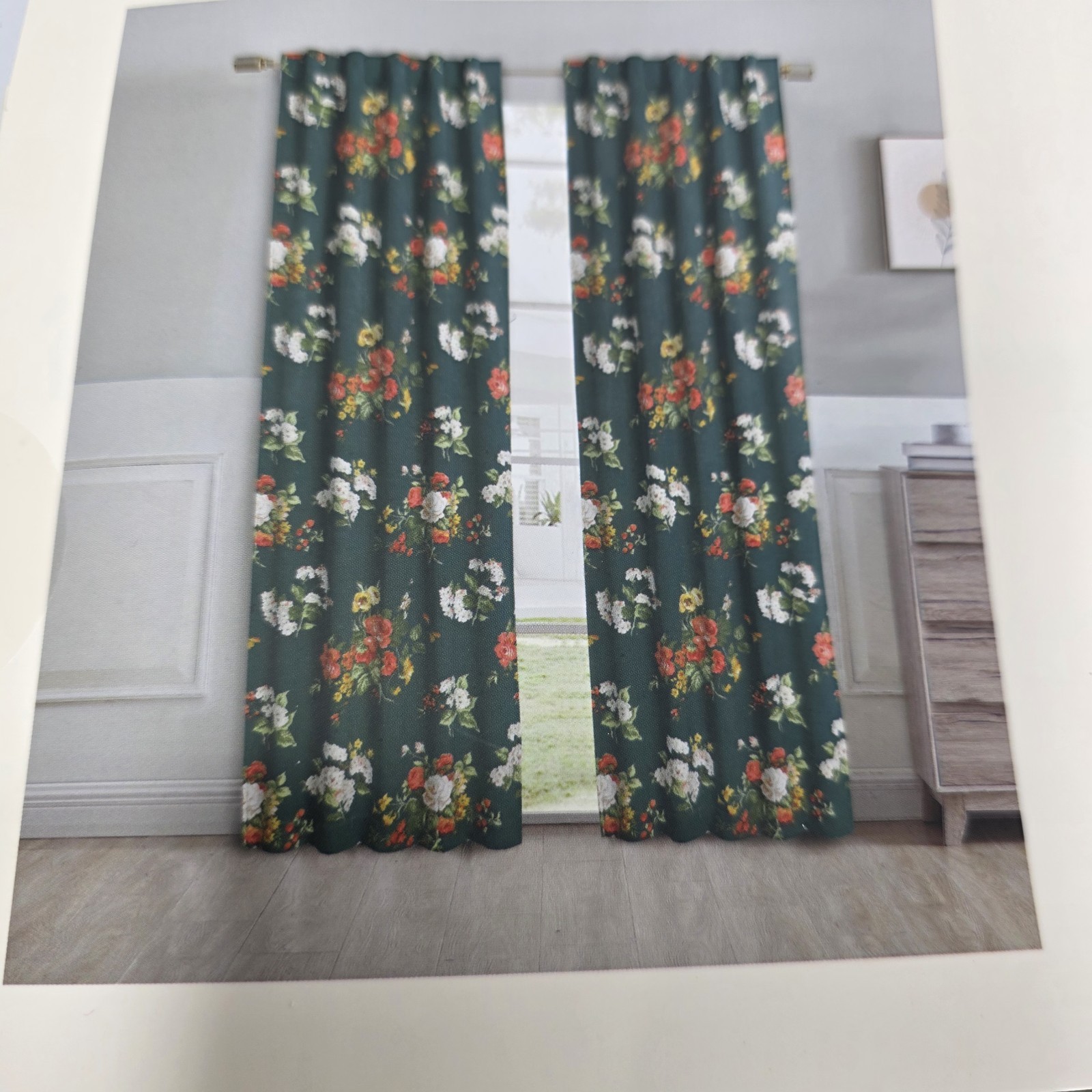 NEW Laura Ashley Floral Curtains Set of 4 Panels 38×96 Cotton Blend Back Tab