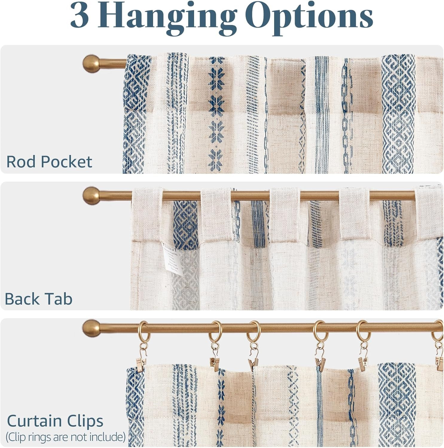 Boho Kitchen Curtains 36 Inch Linen Tier Curtains with Geometric Pattern Bohemia