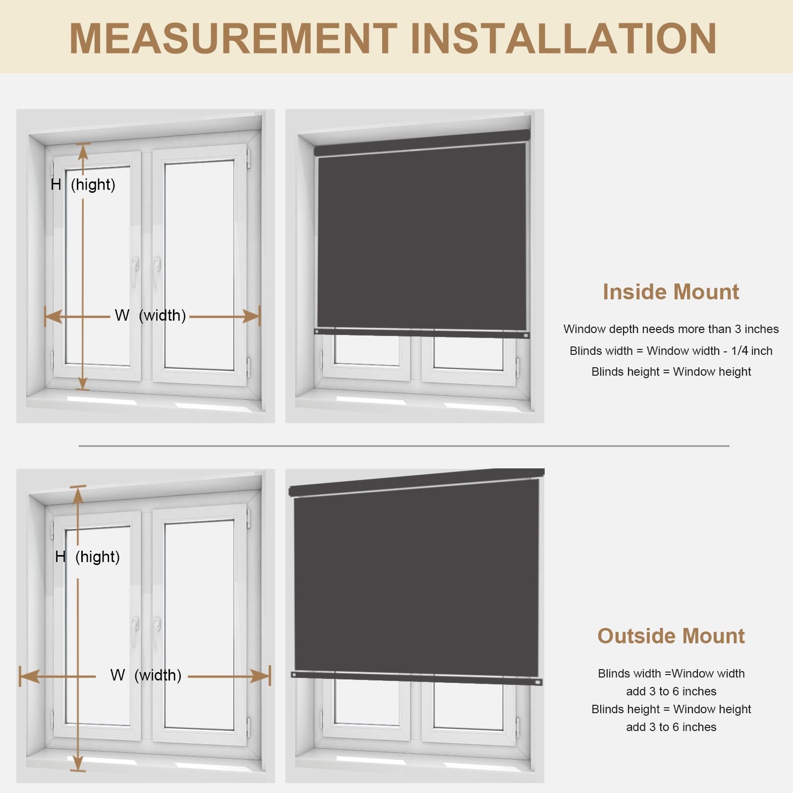 Myshade Blackout Cordless Roller Shades Room Darkening Free-Stop Roll Up Blinds