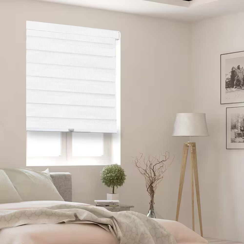 White Cordless Room Darkening Polyester Dual Layer Zebra Roller Shades-32 In. W