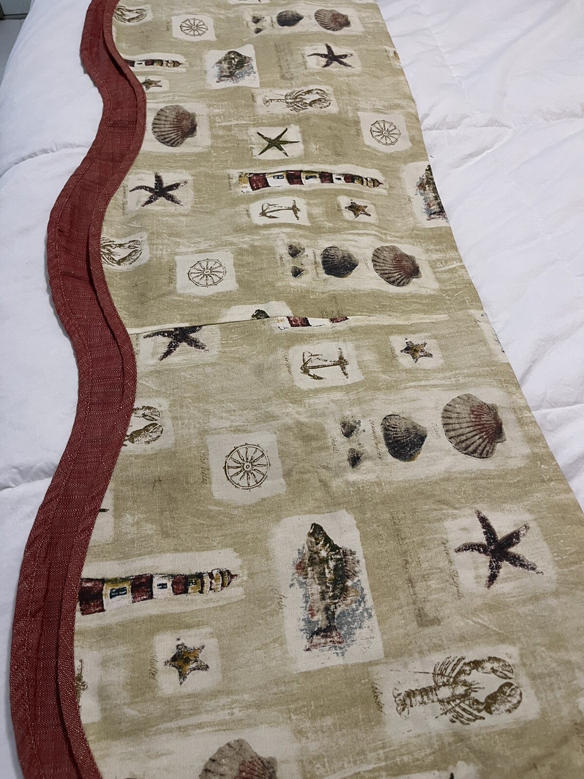 Waverly CURTAIN VALANCE Beachcomber Cotton Lighthouse Lobster Starfish 16×76
