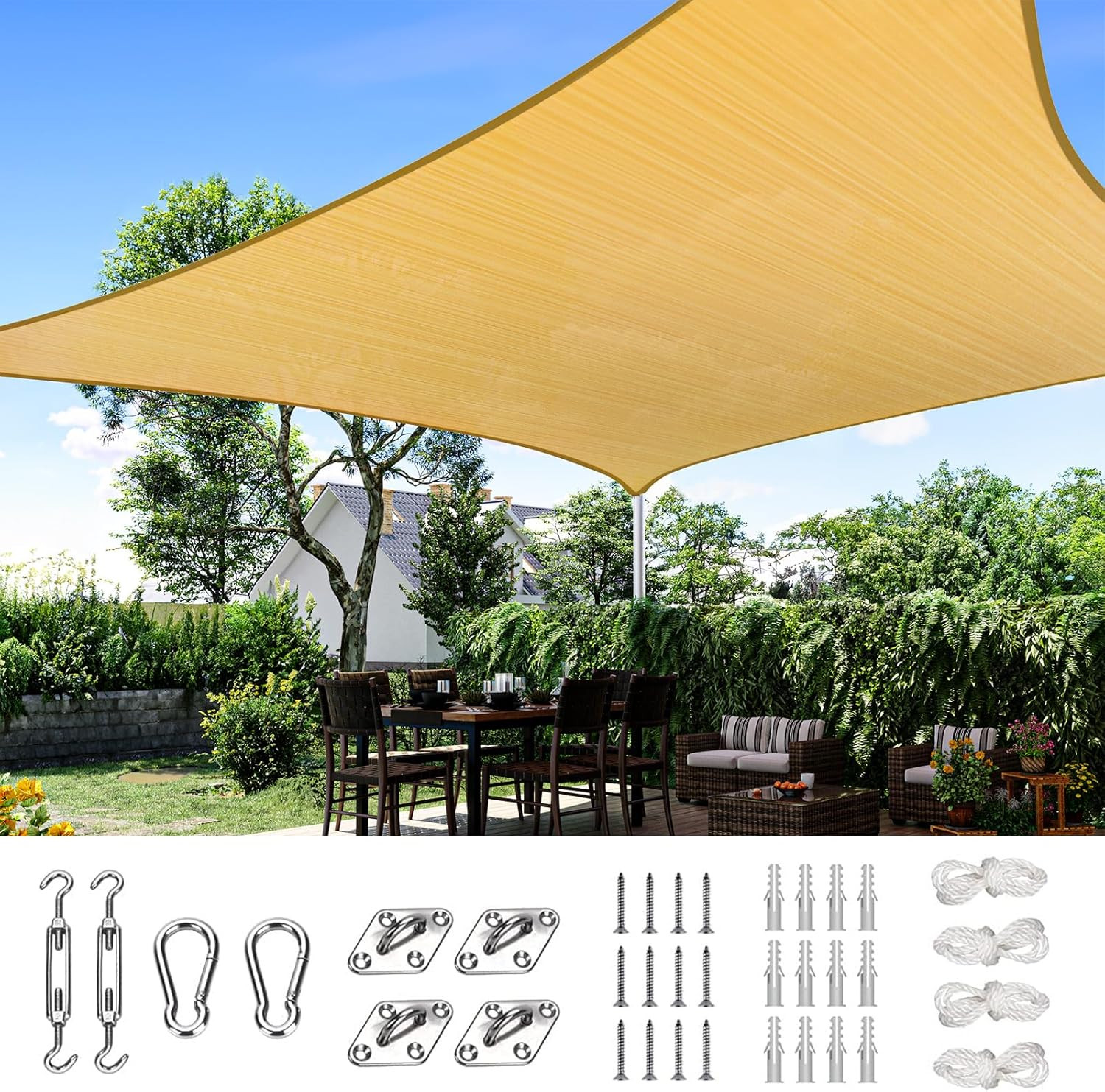 Quictent 24X24FT Large Oversized 185G HDPE Square Sun Shade Sail Canopy 98% UV B