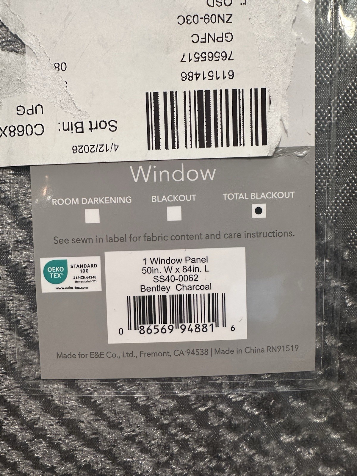 SunSmart Bentley Charcoal total blackout grommet curtain panel 50 x 84in window