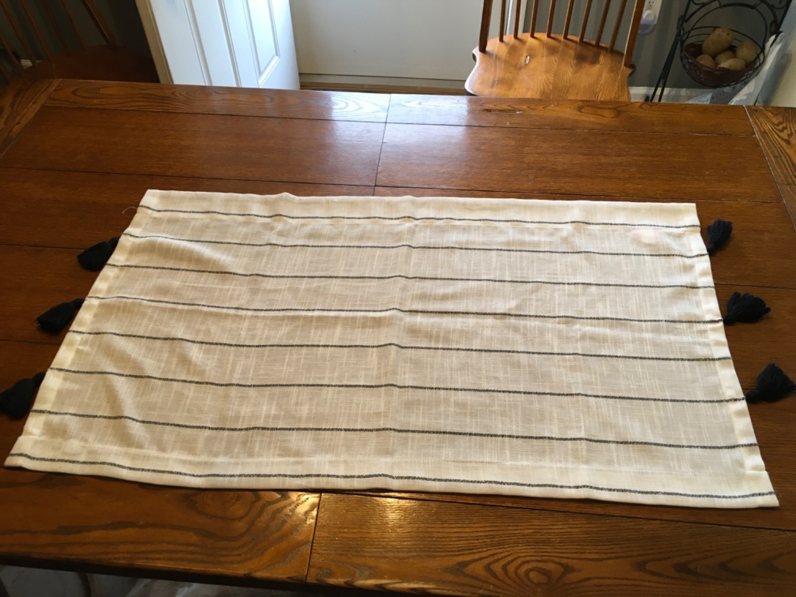 Opal House Window Valance white with black stripe & tassels 43×24 drop
