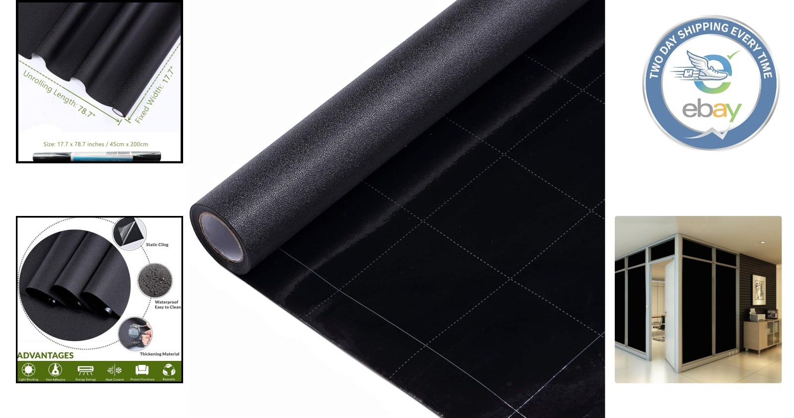 Reusable Black Window Cover – 17.7 x 78.7 in. Static Cling for Custom Designs