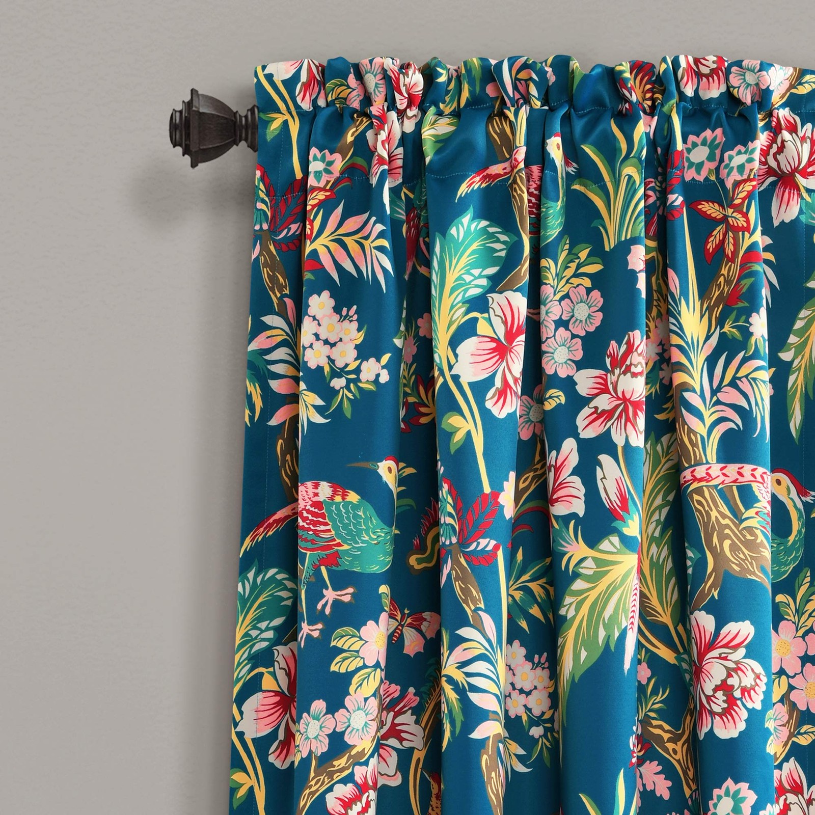 Dolores 52×84 Light Filtering Window Curtain Set 2 Panels Floral Peacock Print