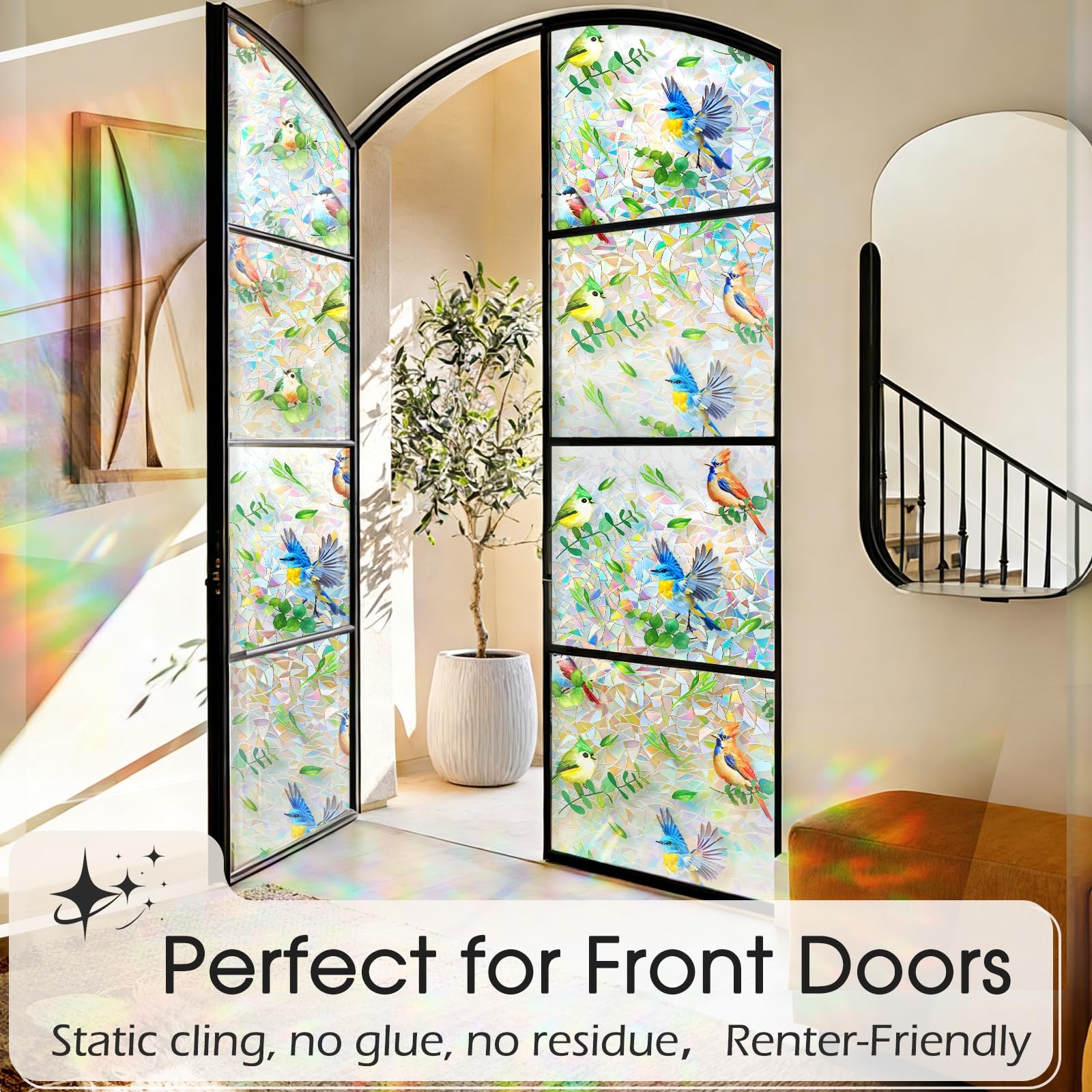 Stained Glass Privacy Window Film 3D Rainbow Bird & Leaf Window Privacy Film …