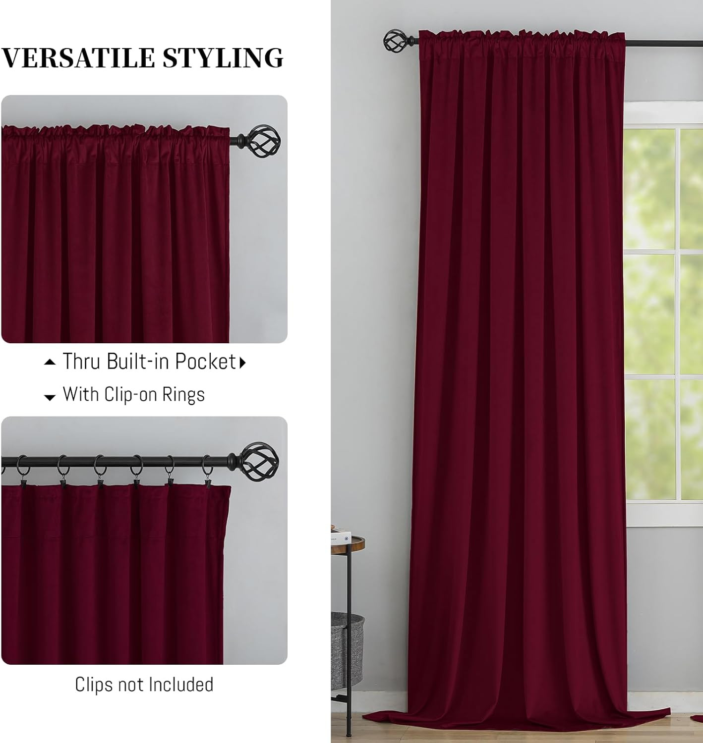 Velvet Curtains 84 Inches 2 Panels – Luxury Room Darkening Wine Red Curtains for